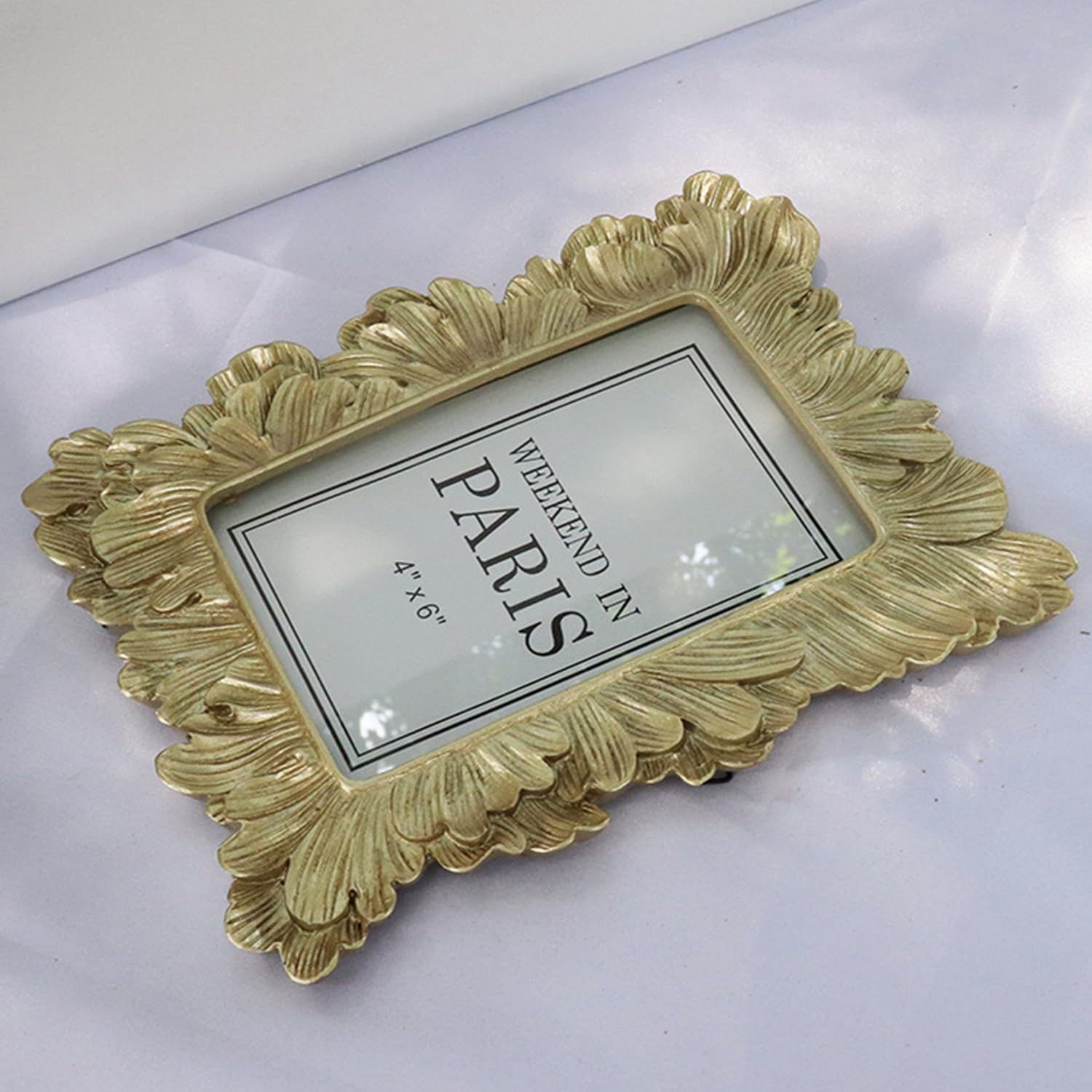 Gold Ornate Leaf Picture Frame 4x6 - Handmade Resin Tabletop Photo Frame With Glass, Vintage Home Decor