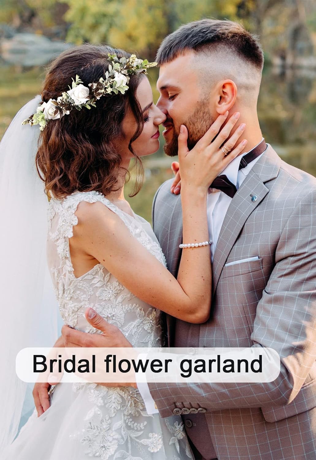 AWAYTR Leaf Flower Crown Garland Headpiece - Hair Floral Wreath Adjustable Flower Headbands for Bridal Wedding Festival Party Flower Leaves Crown (Cream white) - Image 4