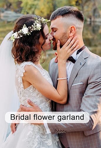 Miniatura 4 de AWAYTR Corona de hojas y flores, diadema ajustable con diseño floral para novia, boda, festival, fiesta, corona de hojas de flores (blanco crema)