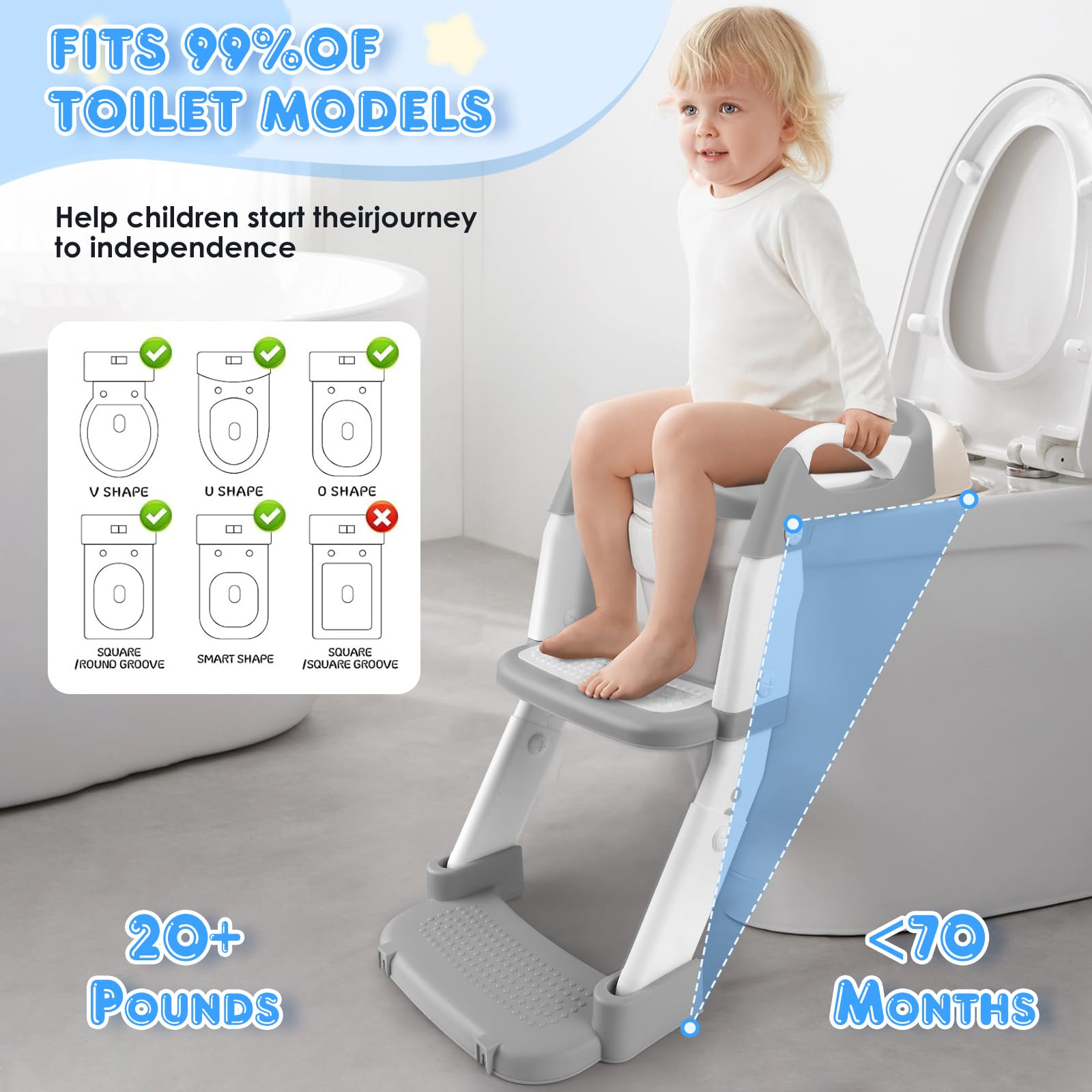 Sedile WC 2 in 1 per bambini con scale, WC aggiornato, per ragazzi e ragazze, con scale con orinatoio e paraspruzzi, regolabile in altezza, pieghevole, per bambini dai 1 ai 7 anni in su