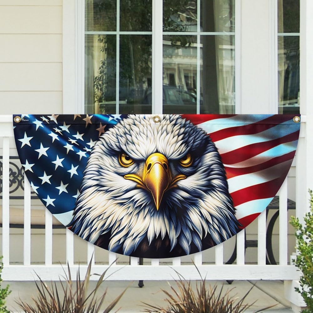 FLAGWIX American Flag Patriotic Eagle American Non-Pleated Fan Flag TQN2902FL, 1.5x3 ft, 1 Pack Suitable for Outdoor and Indoor