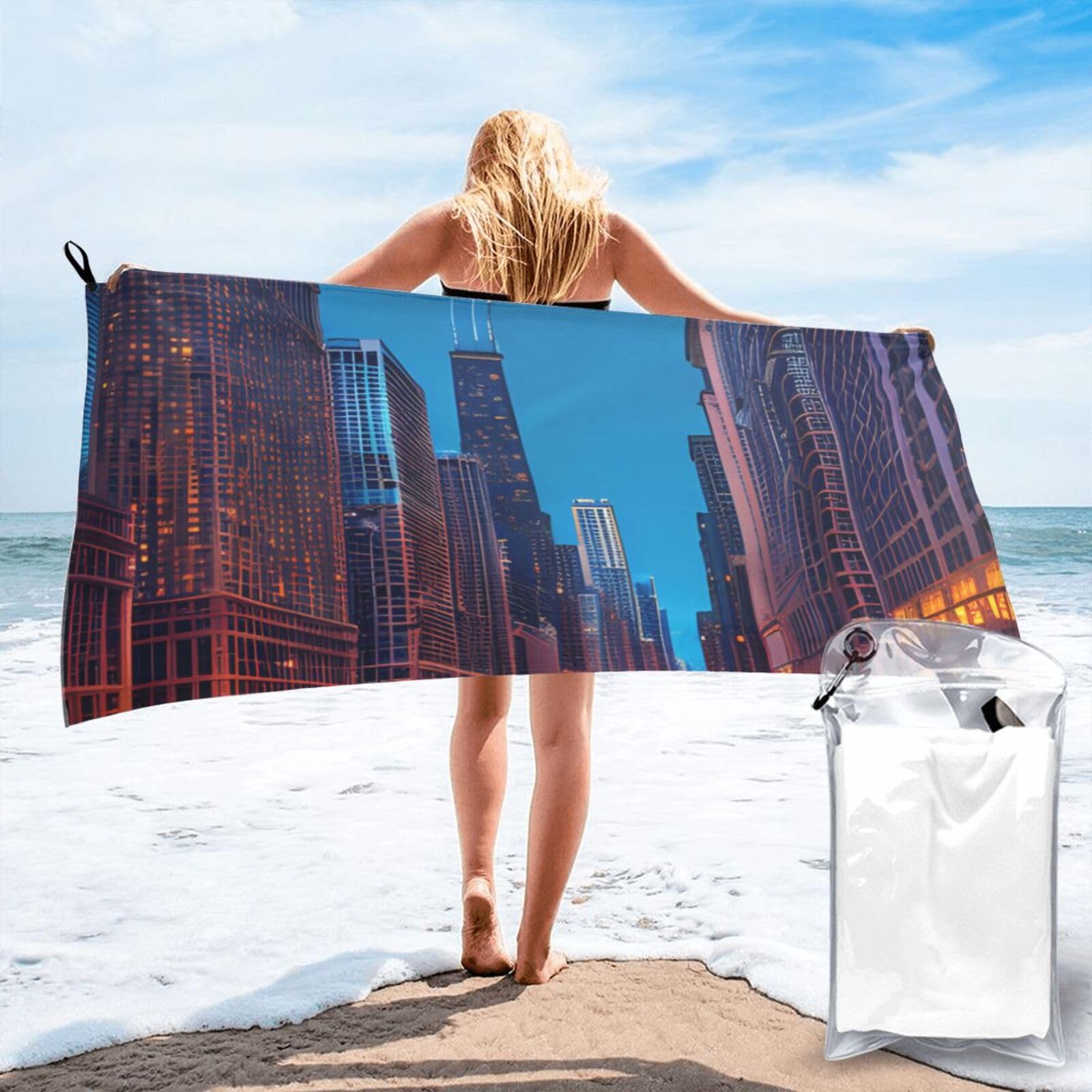 JBJGKHLP Chicago Night Print Quick Dry Portable Towel For Beach Camping Hiking Yoga Fitness Outdoor Adventures