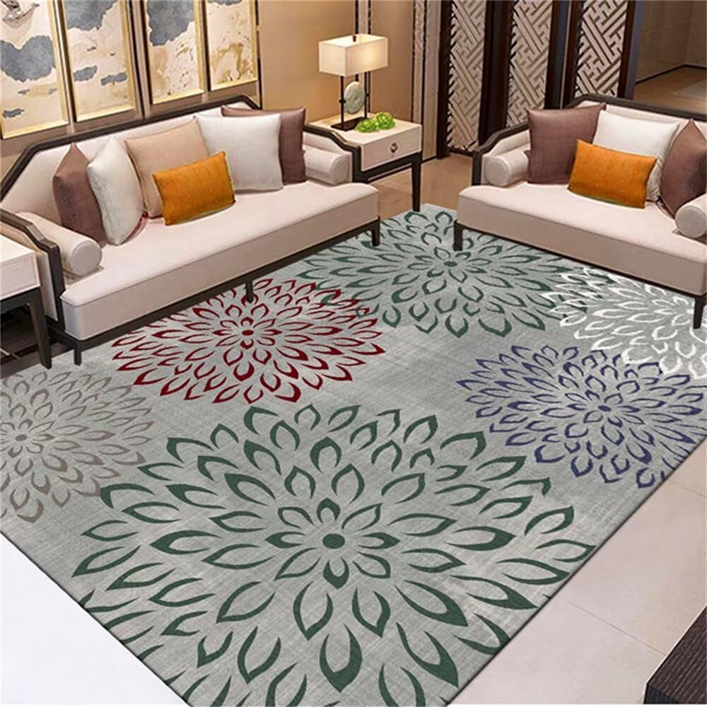 Tapis de chambre floral gris-vert 90x150cm lavable pour bureau et entrée