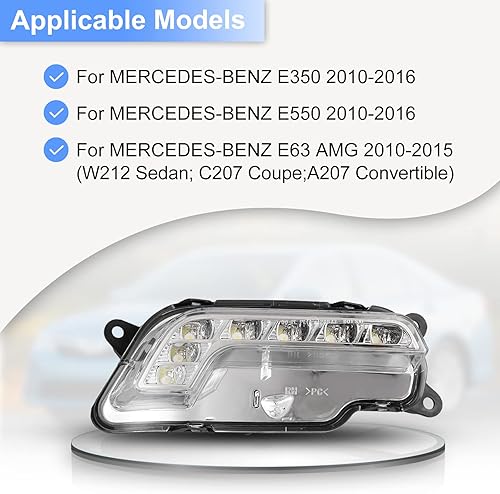 Miniatura 2 de ROXX Conjunto de luces antiniebla para Mercedes-Benz 2010-2016 E350E550  2010-2015 E63 AMG, luces antiniebla LED de conducción OEM reemplazo con