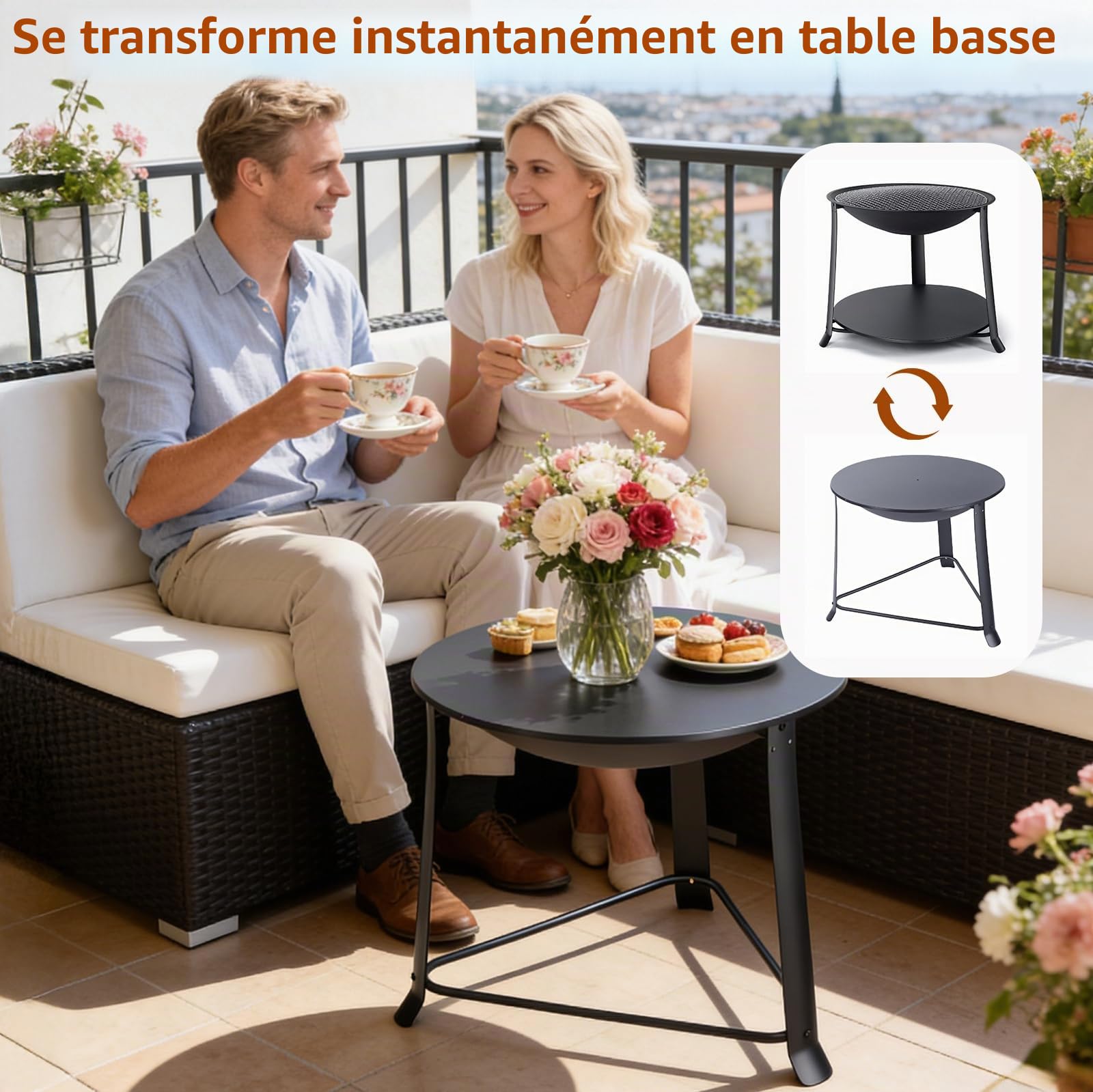 Brasero Exterieur Barbecue 55cm, Brasero de Jardin avec Pare-étincelles, Brasero Extérieur de Jardin pour Terrasse Patio Cour Camping