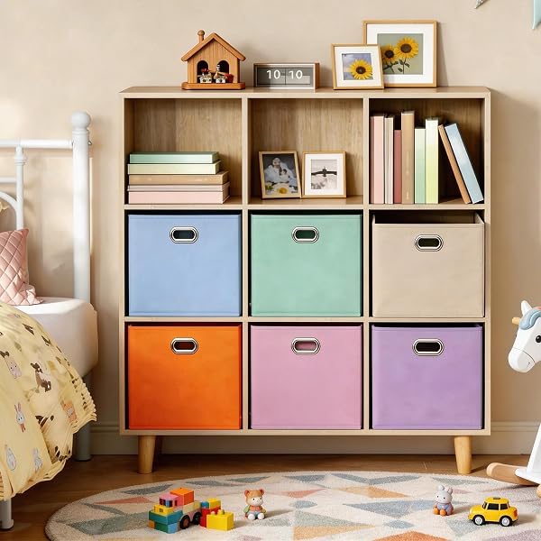 Boîte de Rangement 30*30*30 cm, Lot de 6 Boîtes de Rangement Pliables | Boîtes Kallax pour Étagère Kallax | Boîtes en Tissu avec Poignées en Métal | Organisateurs Codés par Couleur pour - 4