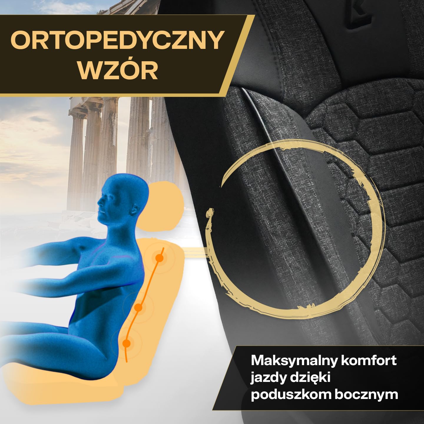 LUCARO Uniwersalne pokrowce na fotele samochodowe z ekoskóry OLIMP Szaro-czarny Pełny Zestaw - idealny zestaw pokrowców na fotele samochodowe jako akcesorium - chroni fotele samochodowe