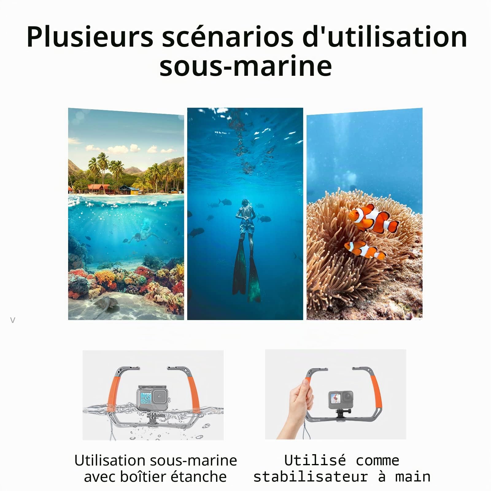 Support de Plateau à Double Bras en Alliage d'aluminium pour stabilisateur de Plate-Forme de plongée pour GoPro Hero 11 10 9 8 7 6 Insta360 One DJI Action 2 caméra