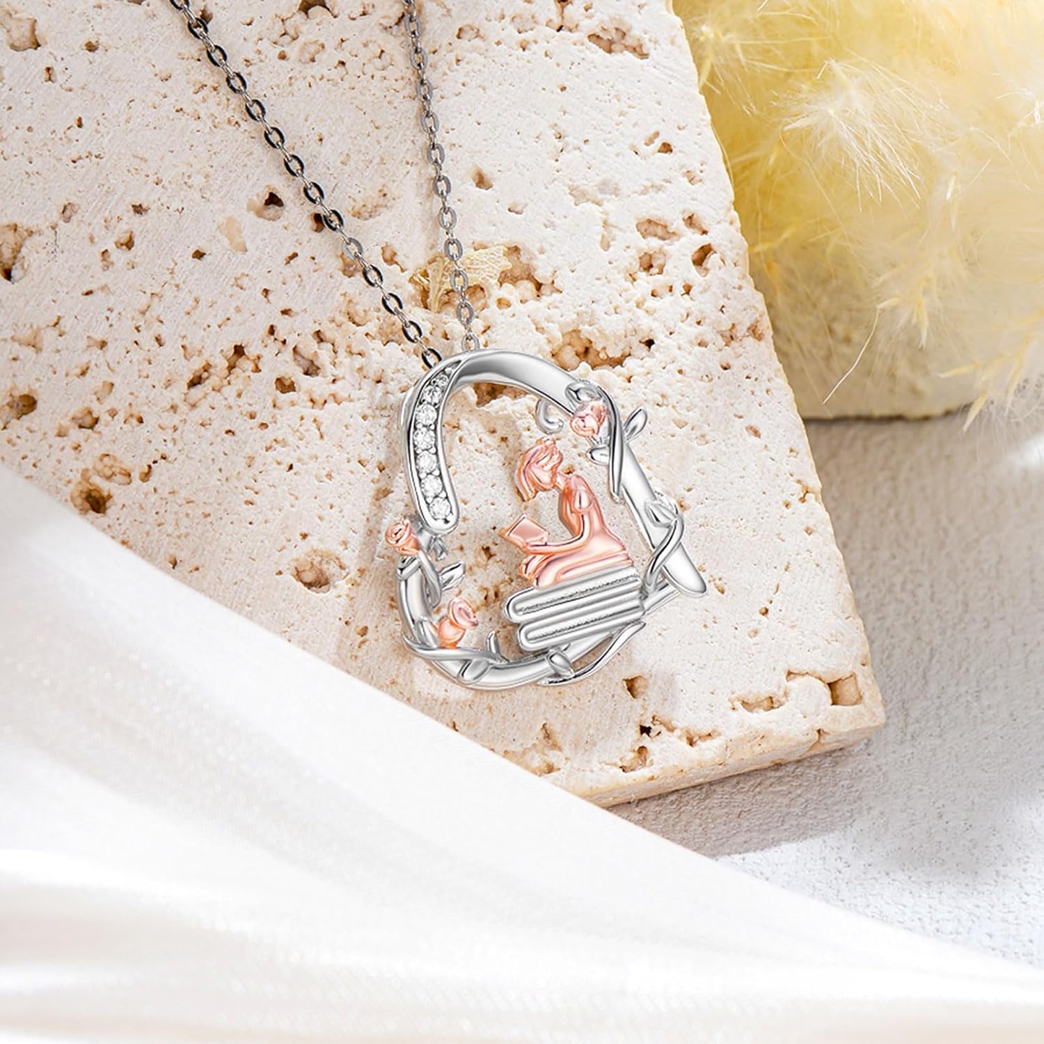 Teacher/Book Lovers Necklace Earrings 925 Sterling Silver for Women Pendant Jewelry Gift for Librarian Readers Teacher - Image 3