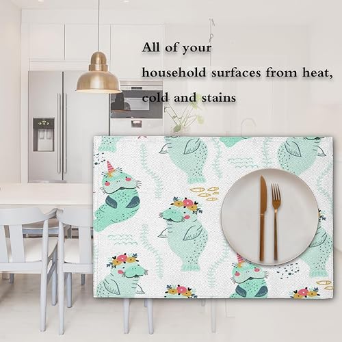 Miniatura 7 de Juego de 4 manteles individuales de manatí de animales, lavables, impermeables, para fiestas, hogar, comedor, decoración de mesa de 18 x 12 pulgadas