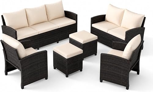 Salon de Jardin Exterieur en Rotin PE 6 Pièces SOARS