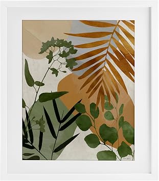 Earthy Tropical Leaves Botanical, 13 x 16 Inch Framed Print Under Glass