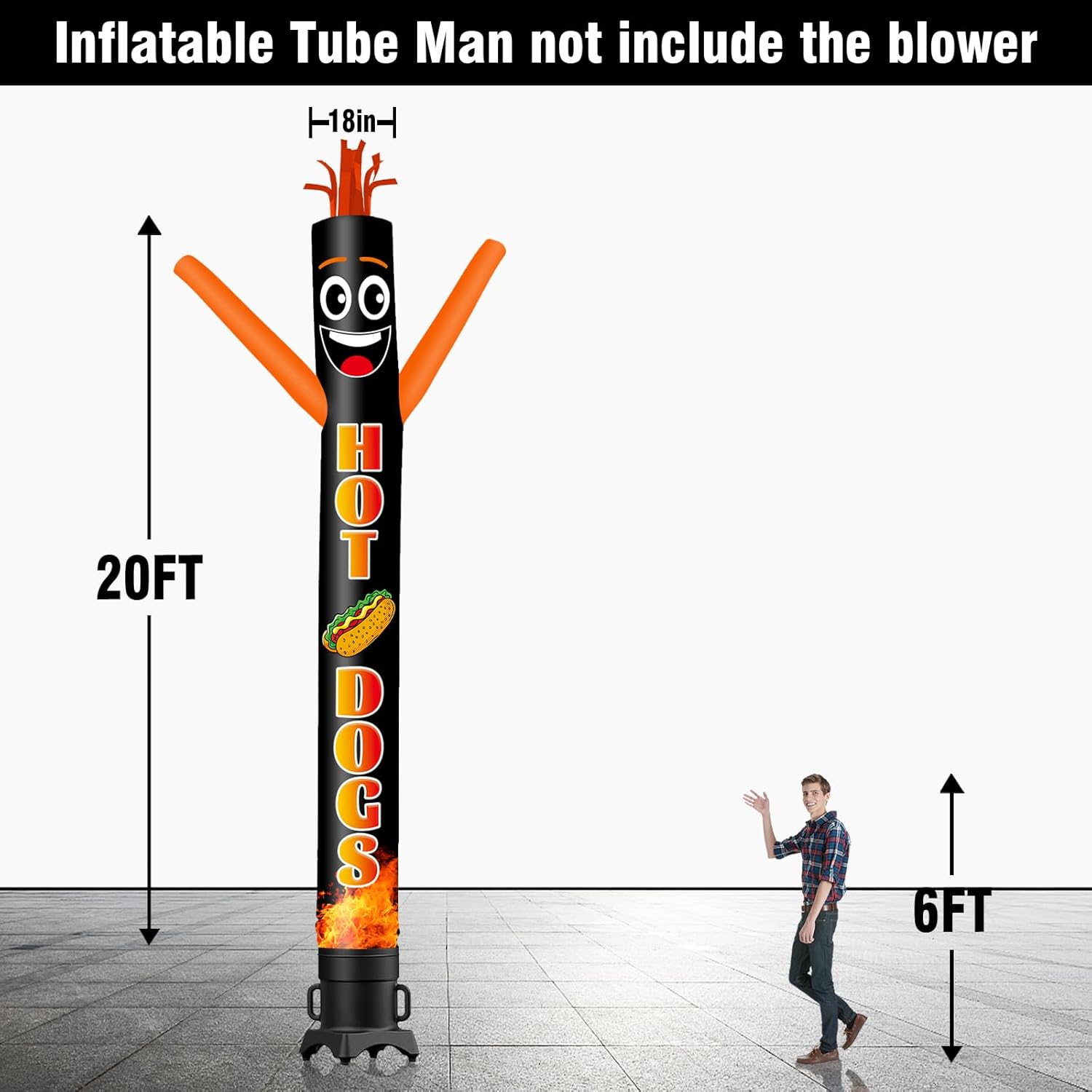 20FT Tall Inflatable Tube Man Hot Dogs Wacky Wavy Dancing Guy (18''Diameter) for Outdoor Decoration Advertising Business Promotion (Blower Not Included)