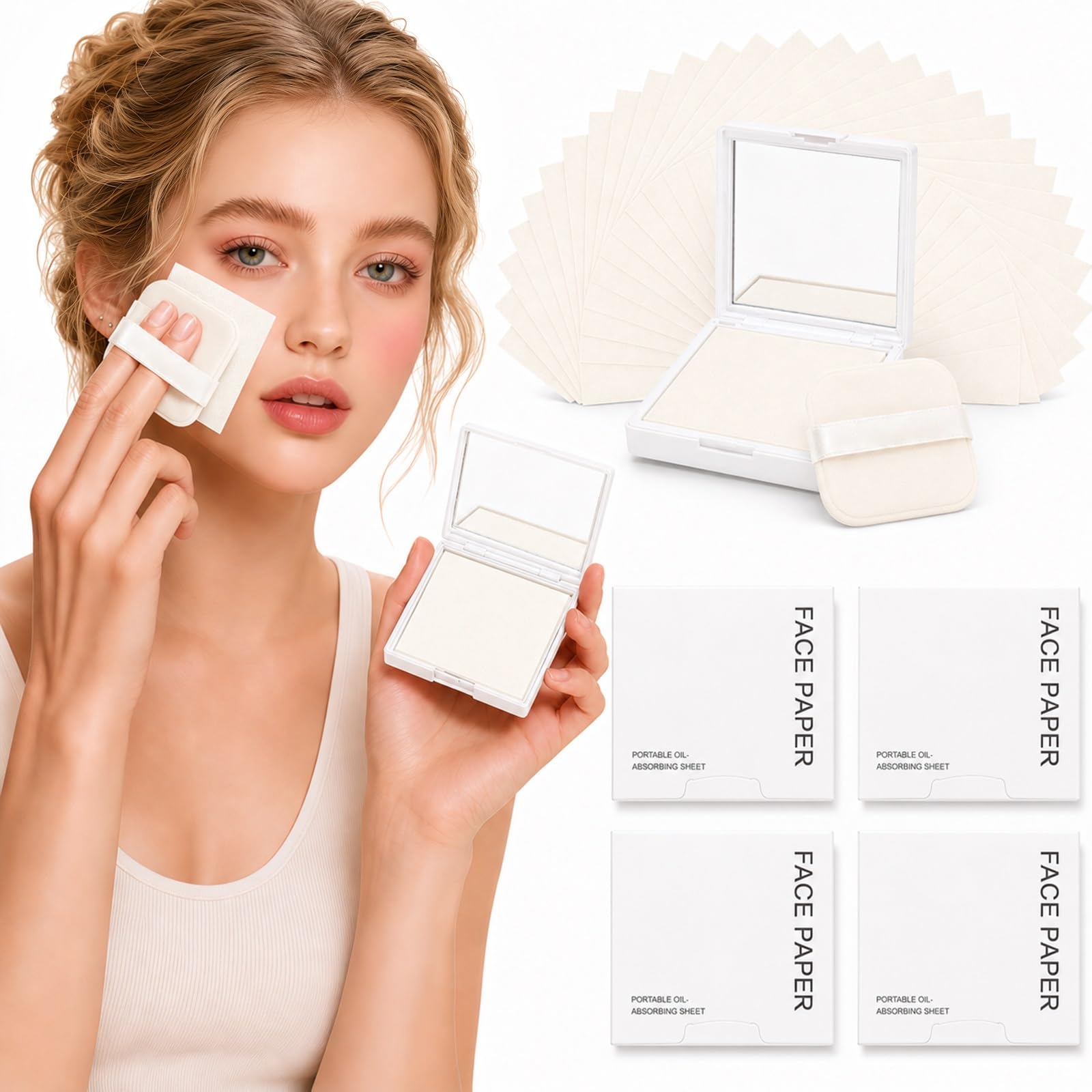 Oil Blotting Sheets for Face, 500 Pcs Blotting Papers for face with Mirror, Puff and Refill Pack, Rapidly absorb excess oils Makeup Friendly for Women with Oily Skin (Ivory White Gardenia Scent)