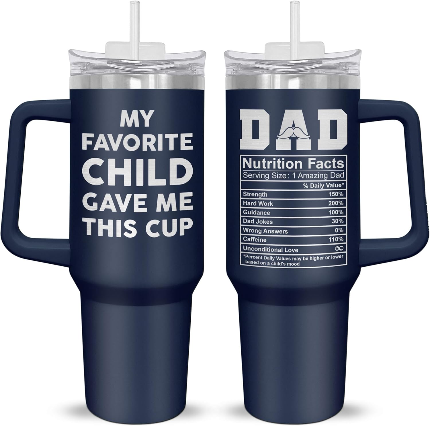 AXIARA Birthday Gifts for Dad from Daughter Son - Favorite Child Insulated 40 oz Tumbler with Straw and Handle - Funny Fathers Day Birthday Gifts for Dad, Mens Gift Ideas