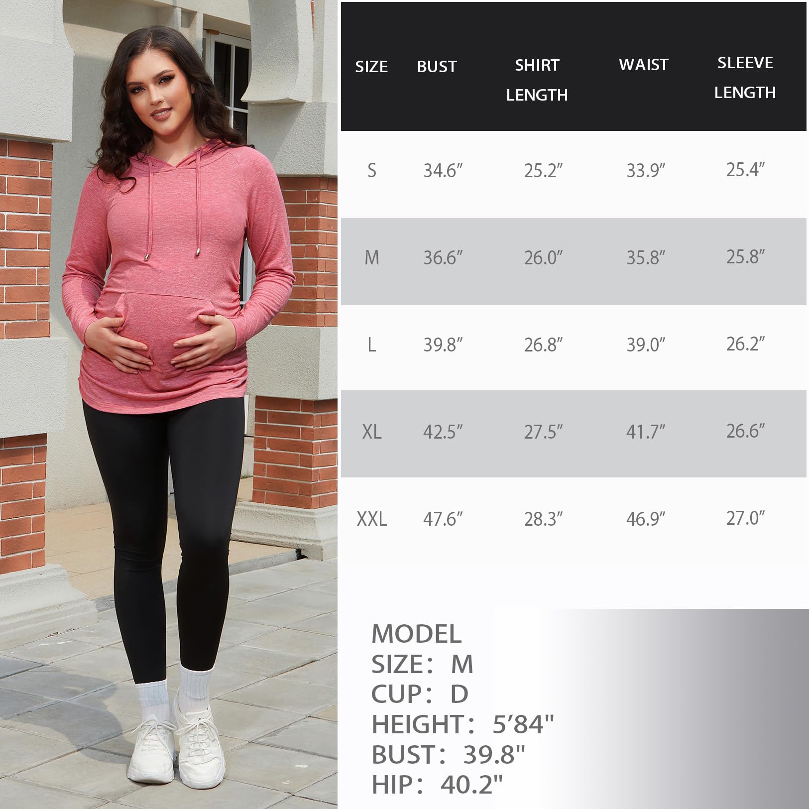 Bhome Felpa con cappuccio premaman a maniche lunghe Casual Top Basic Tee Layering Felpa
