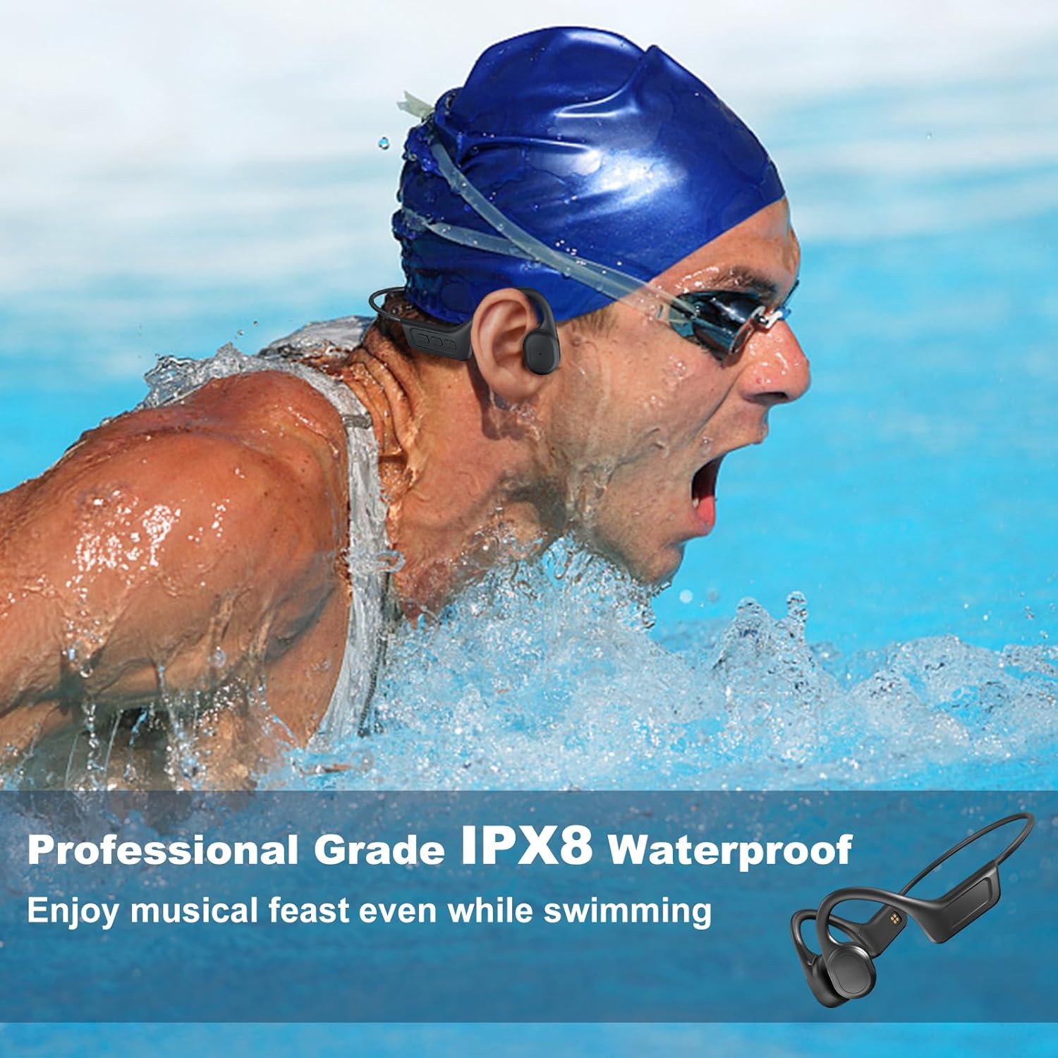 Bone Conduction Swimming Headphones,Waterproof IP68,Wireless Bluetooth 5.3 Earphones with Microphone, Built-in 32GB MP3 Open Ear Bluetooth Headphones for Running,Swimming,Diving - Image 4
