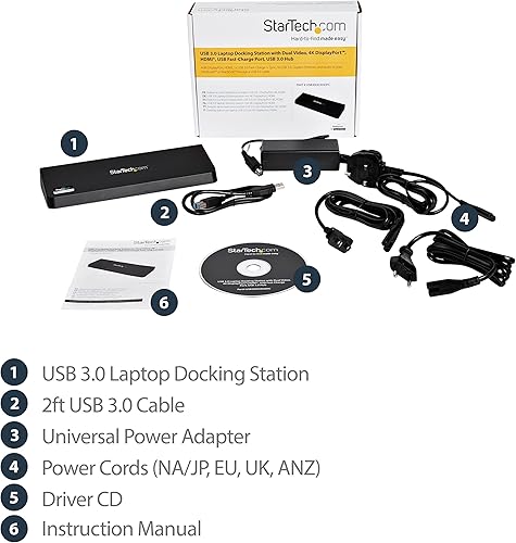 Miniatura 6 de StarTech.com 4K estación de acoplamiento para laptops, apta para doble video, DP y HDMI, USB 3.0, puerto de laptop universal 4K Ultra HD, Negro