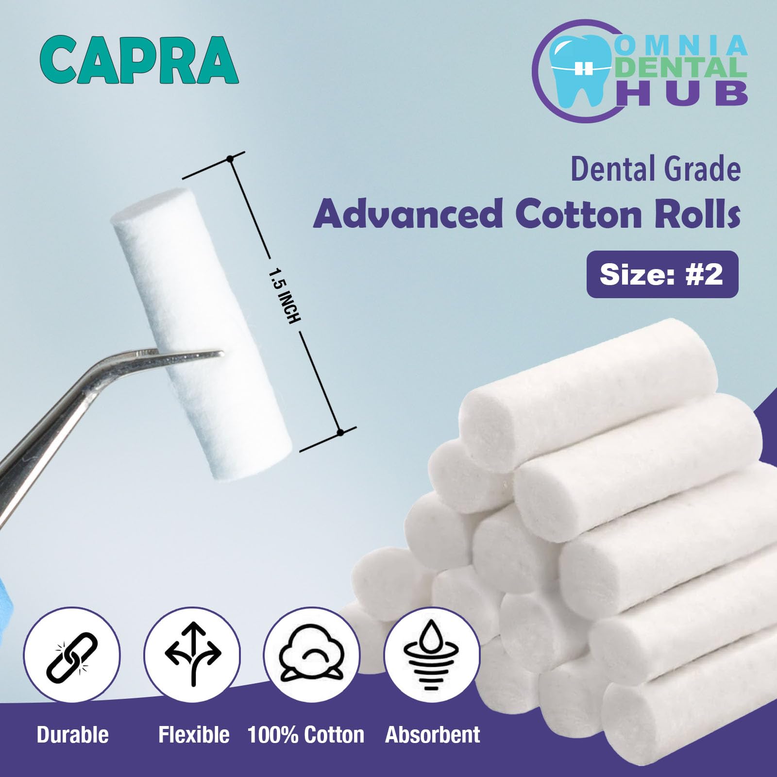 Omnia 1.5 Inch Cotton Dental Gauze Rolls | 1000 Pcs High Absorbent Mouth Gauze Roll for Dentists Non Sterile Cotton Roll for Nosebleeds and Oral Care for Kids and Adults