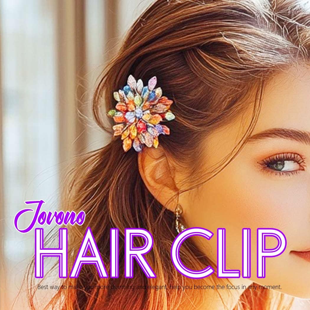 Jovono Flower Hair Barrette Clips Gold Crystal Wedding Hair Clips Pearl Hair Accessories for Women (2PCS) (Pink+Blue, One size) - Image 3