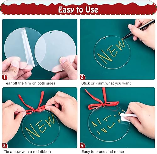 Miniatura 5 de Cludoo Adornos acrílicos de 4 pulgadas, 30 piezas de adornos acrílicos redondos transparentes, adornos de disco acrílico en blanco con agujero para