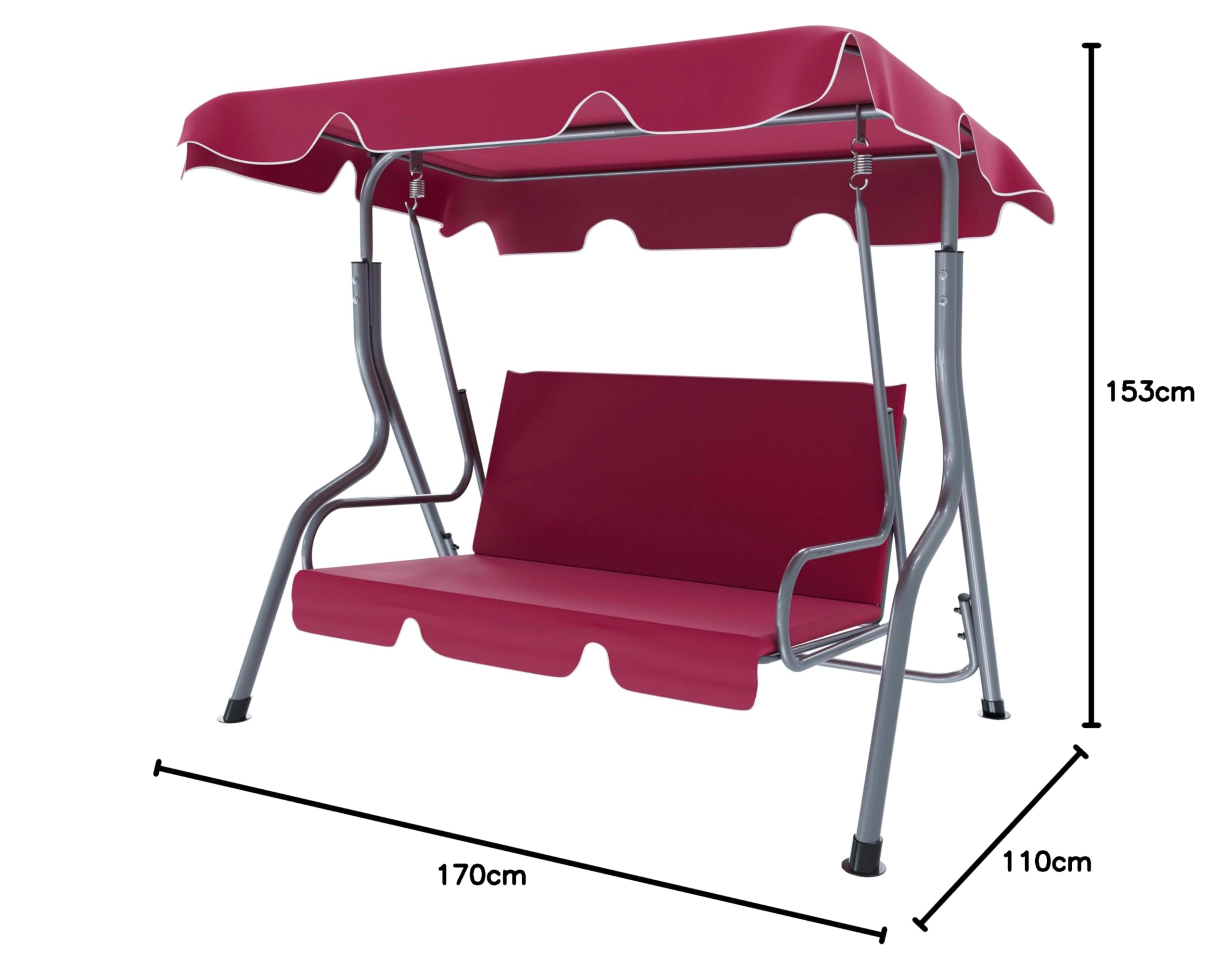 Arreditaly Dondolo 3 Posti Con Tettuccio Parasole Regolabile Cuscini Imbottiti Struttura Robusta In Acciaio Verniciato Da Esterno Giardino Balcone Terrazzo Piscina 170 x 110 x 153 Cm (Rosso Bordeaux)