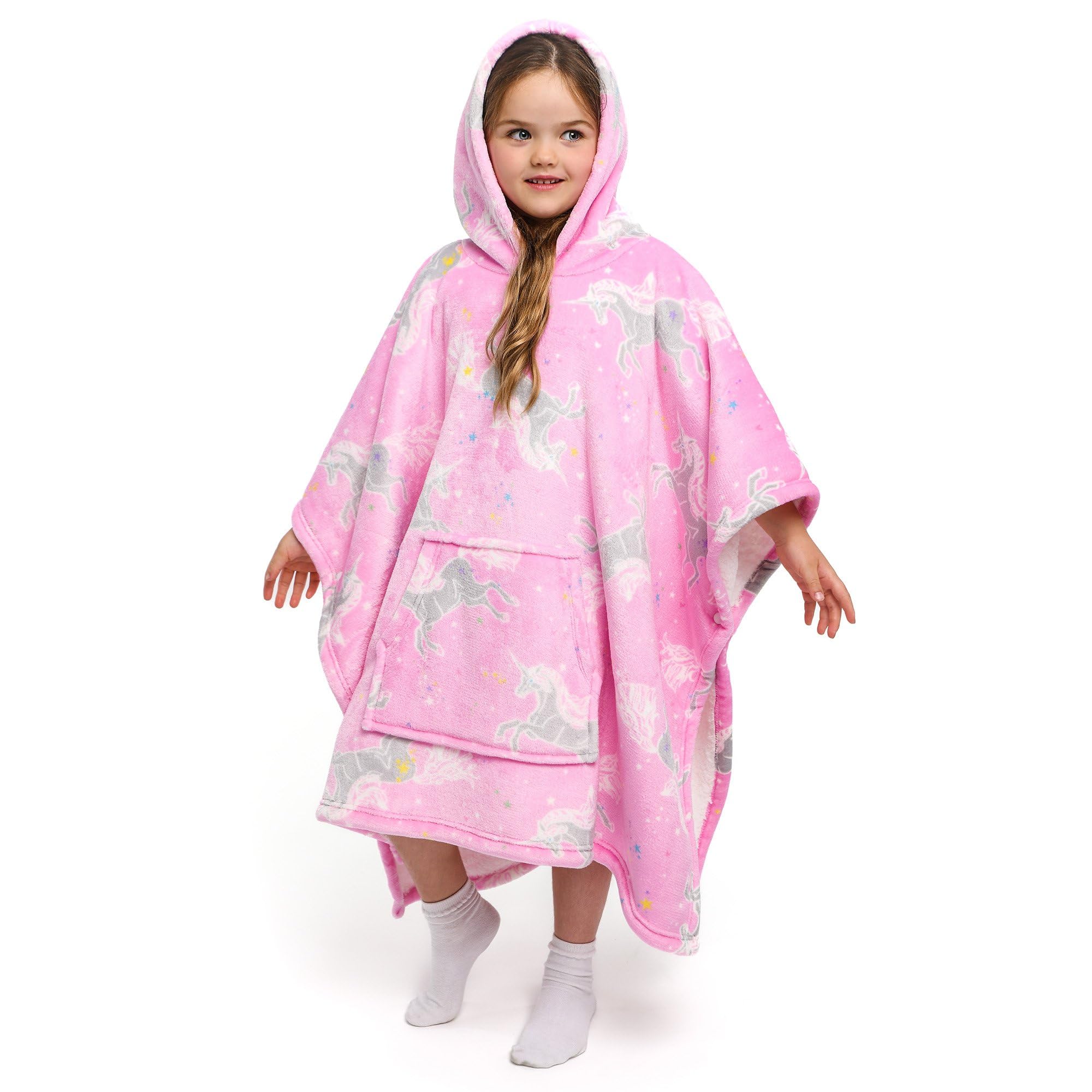 Bedlam  Kids Pink Kids Wearable Snuggle Throw Fleece Poncho in Size 75 x 92.5c, Sports Direct
