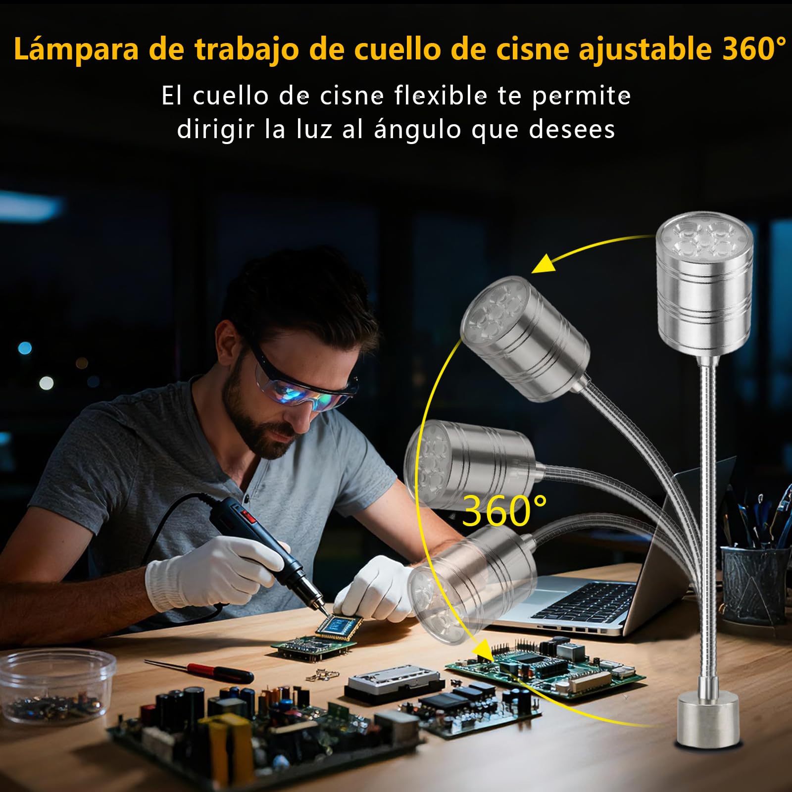 Lámpara de Trabajo Magnética, 10W 6500K Lámpara LED para Máquinas con Cuello de Ganso Flexible y Potente Base Magnética para Banco de Trabajo, Costura, Torno, Parrilla, Taller