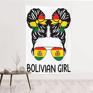 KINGUYSE Bolivian Girl Messy Hair Sunglasses Bolivia Pride Tapestry Wall Hanging Art Tapestries Personalized Backdrop Tapestries Poster Beach Blanket Home Decor for Dorm Living Room Bedroom 60X40 Inch
