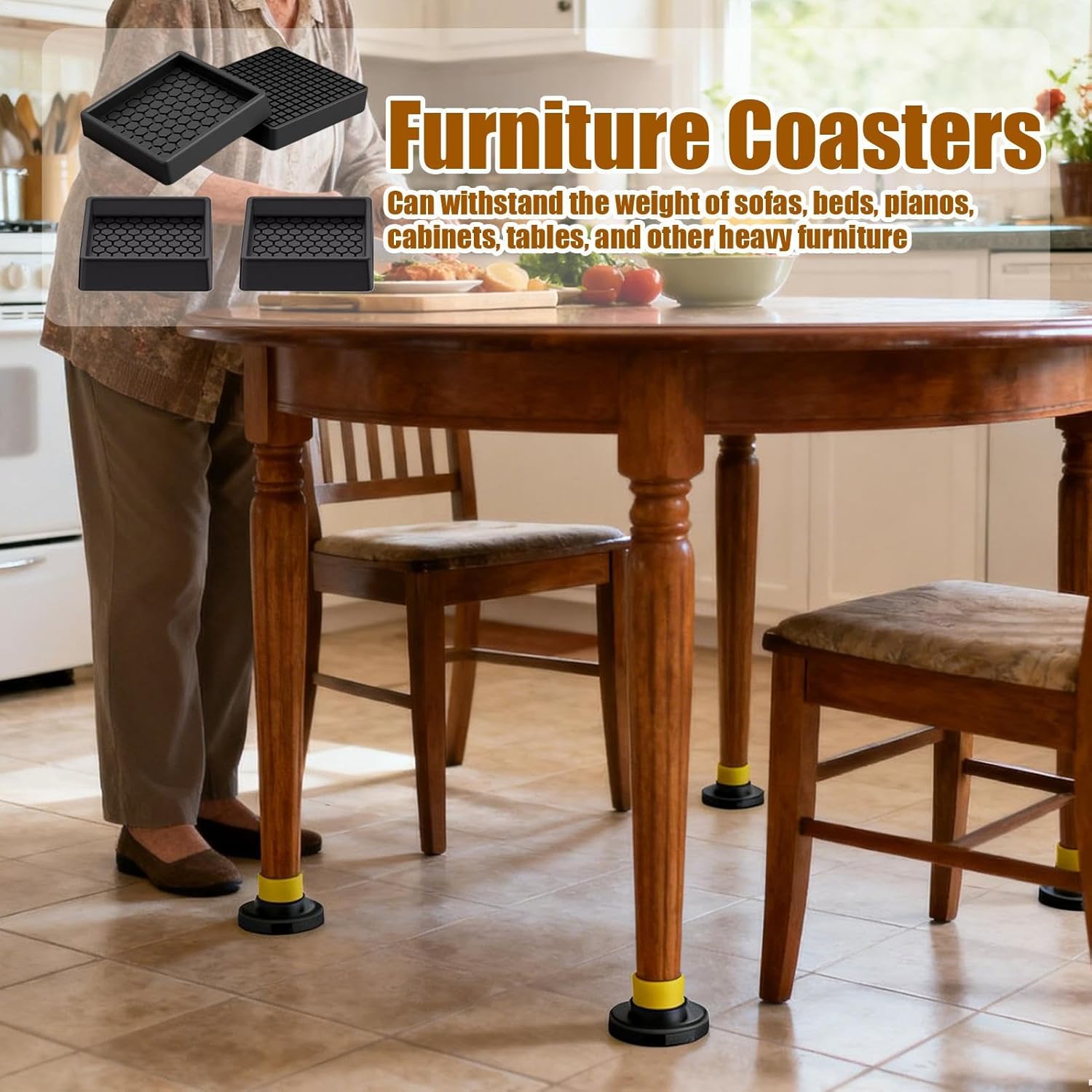 Silicone Caster Cups, Furniture Floor Protectors, 4 Pieces Anti-Scratch Coasters for Bed Couch Cabinet Sofa Chair Table, Heavy Duty Non-Slip Pads, Home Accessories, Furniture Safety Solution