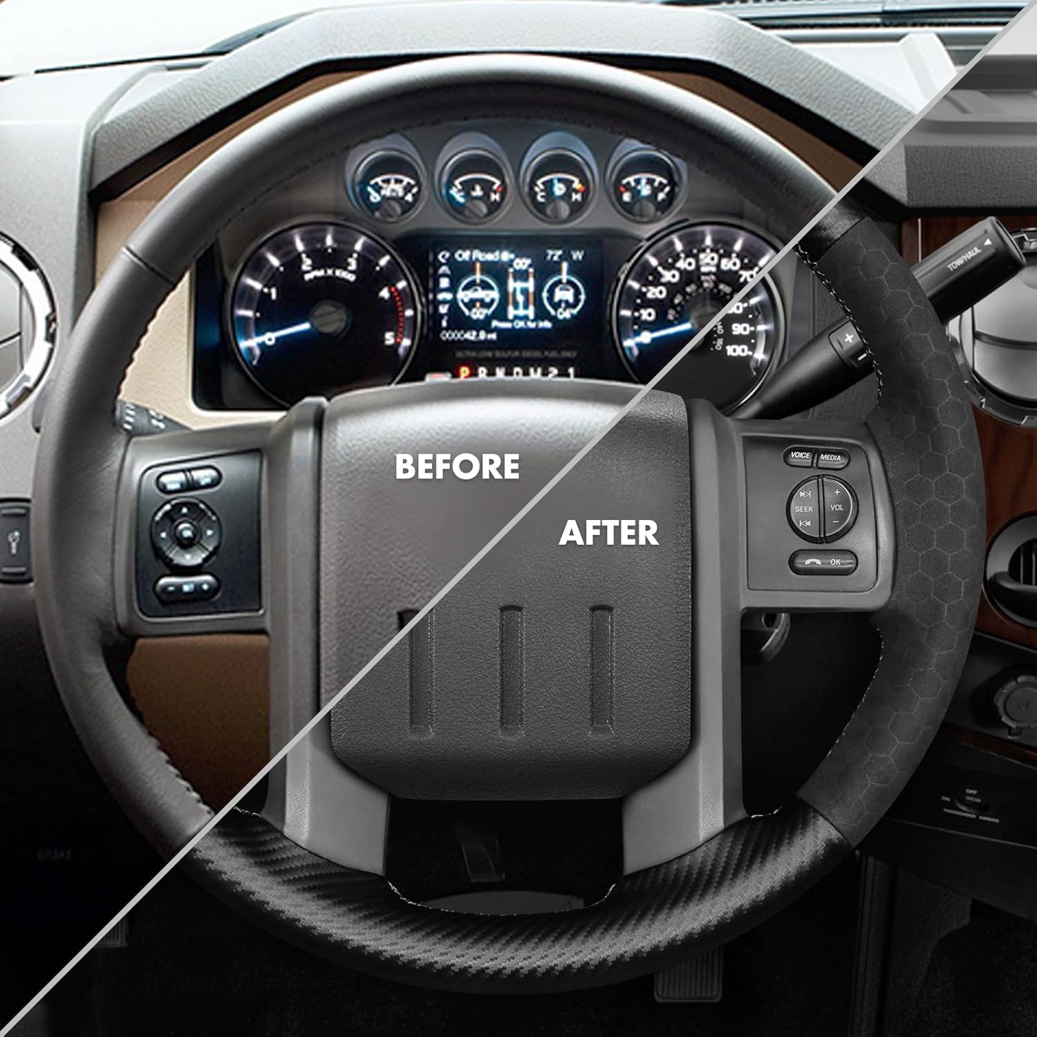 MEWANT Steering Wheel Cover Compatible with Ford F-250 F-350 2008-2016 Expedition 2007-2014 Steering Wheel Wrap