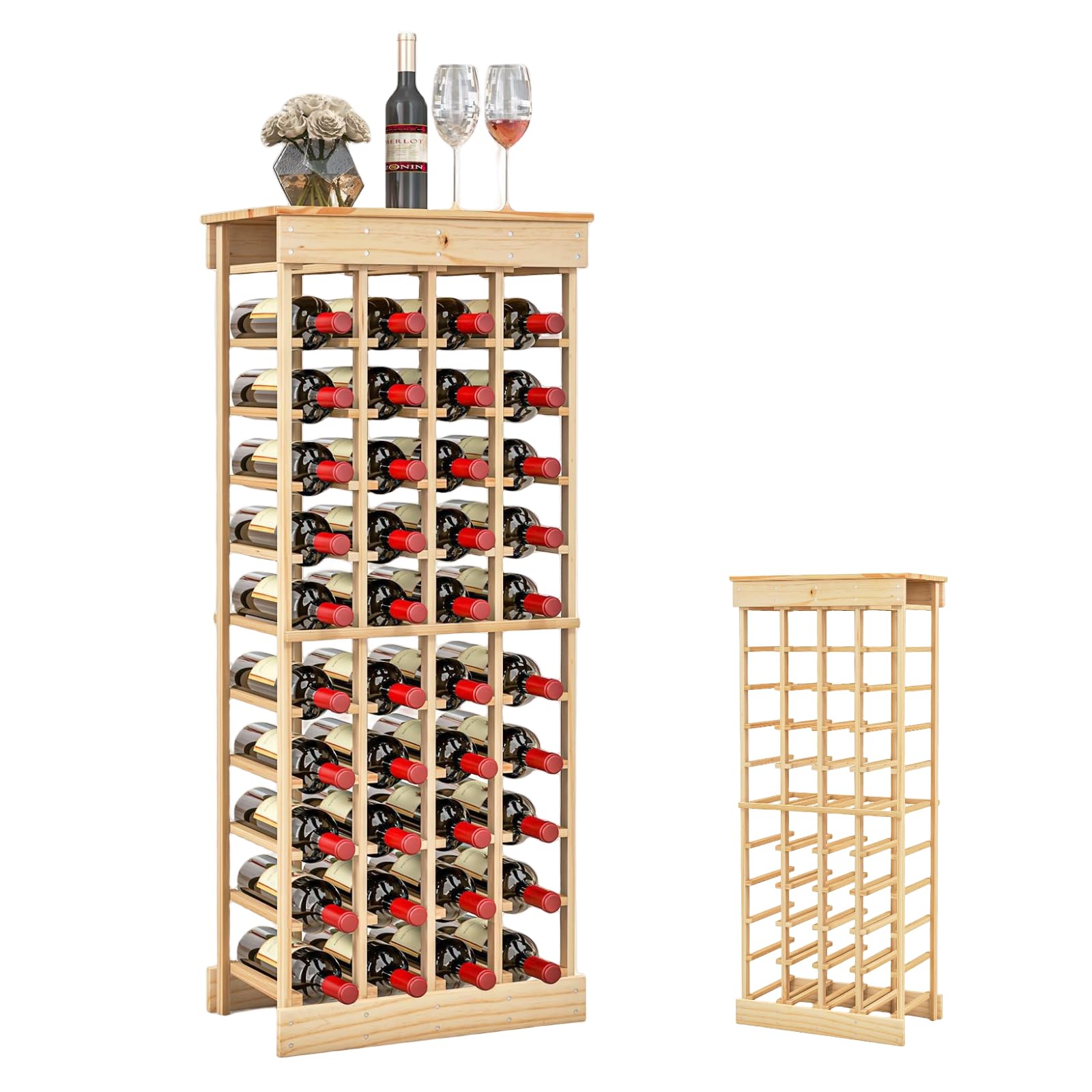 KOMFOTTEU Porte-Bouteilles sur Pied en Bois de Pin pour 40 Bouteilles