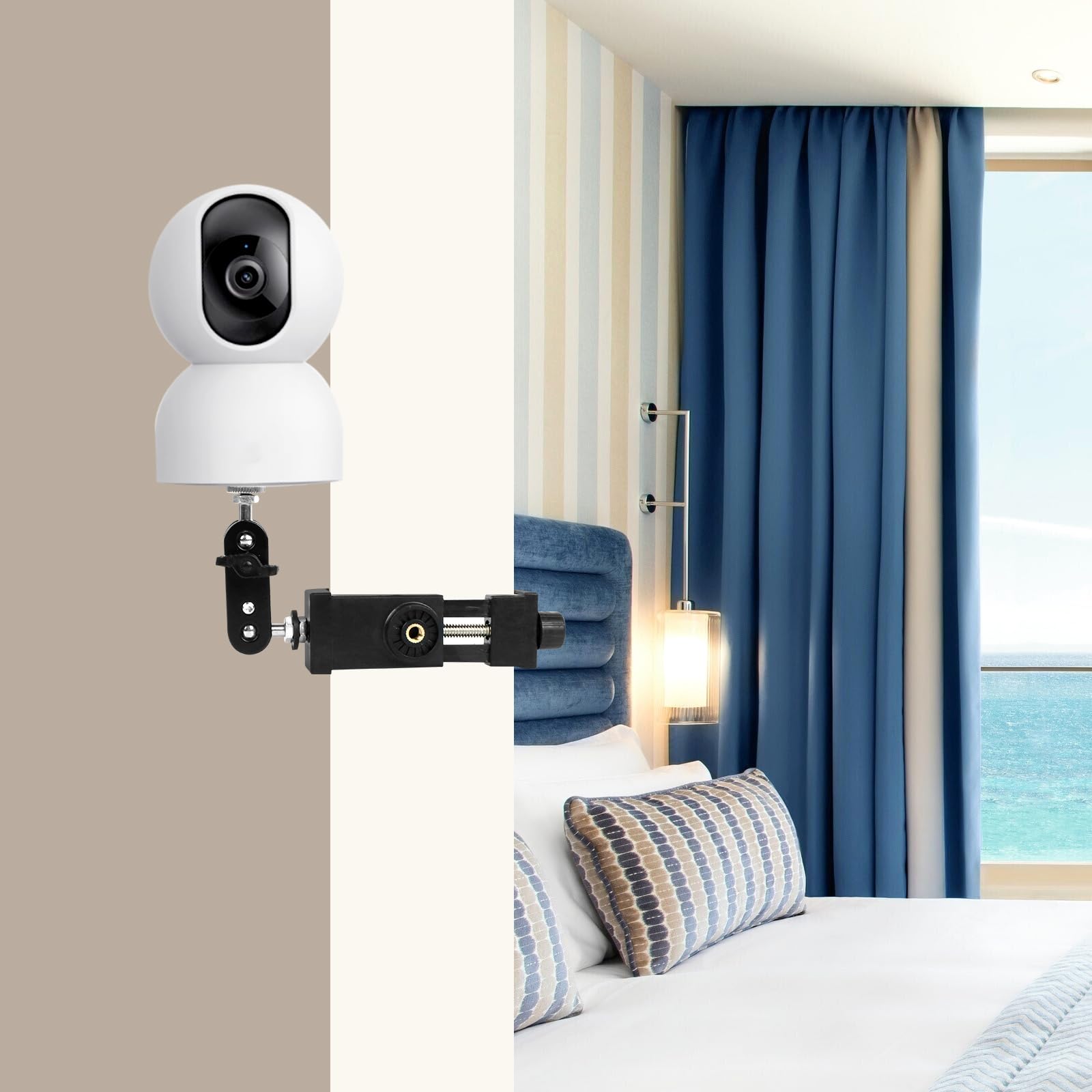 Soporte Camara Vigilancia, Abrazadera de Cámara Soporte de Montaje Cabeza Esférica 360° Soporte Cámara Pinza con Adaptador de Rosca 1/4",Ajustable Soporte de Mástil Clamp para Cámara Vigilancia