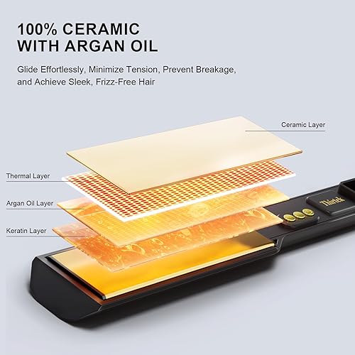 Miniatura 3 de Thirtek Plancha de pelo profesional, plancha plana de cerámica y titanio de 1.5 pulgadas, 15 niveles de temperatura ajustables, pantalla LCD,