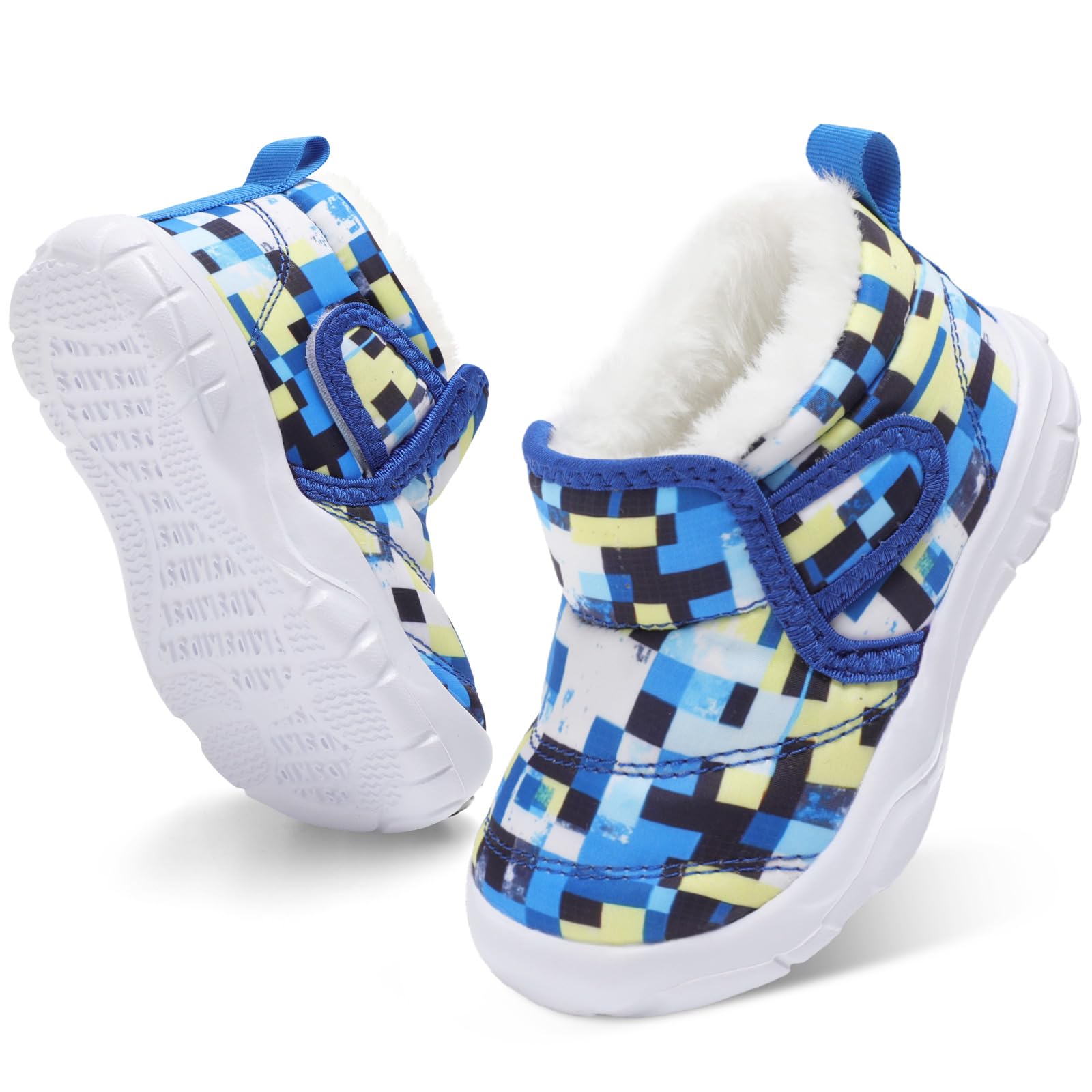 QFH Baby Boys Girls Winter Warm Shoes Cozy Fleece Snow Boots Toddler Non-Slip Walking Shoes Infant Outdoor Water Resistance Faux Fur Booties