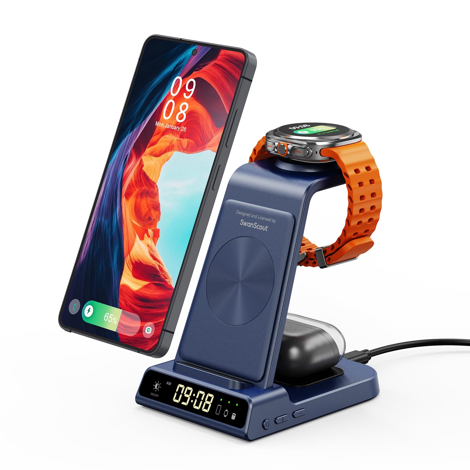 Photo 1 of Phelinta 3-in-1 Wireless Charger with Clock for Samsung Galaxy & iPhone