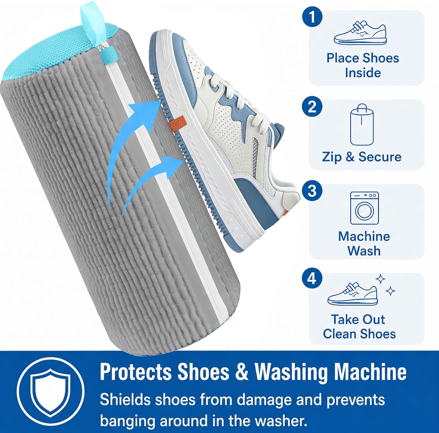 Shoe Washing Machine Bag Laundry Shoe Bag for Washer and Dryer Reusable 2pc Shoe Cleaning Bags for Sneakers 360° Deep Cleaning Machine for All Shoes Types Tennis With Self-locking Zipper