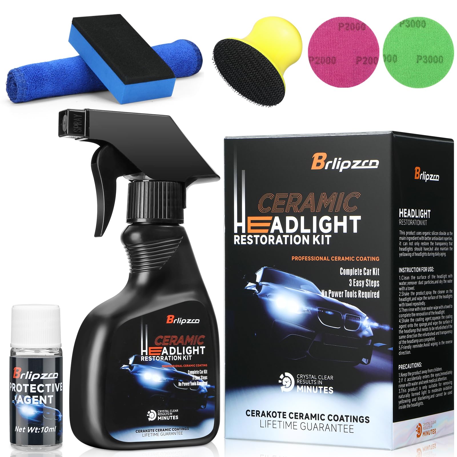 Photo 1 of Brlipzrn Car Headlight Restoration Kit, Ceramic Headlight Restoration Kit, No Power Tools Required, Headlight Cleaner and Restorer Kit, Headlight Cleaner, Headlight Restoration Spray