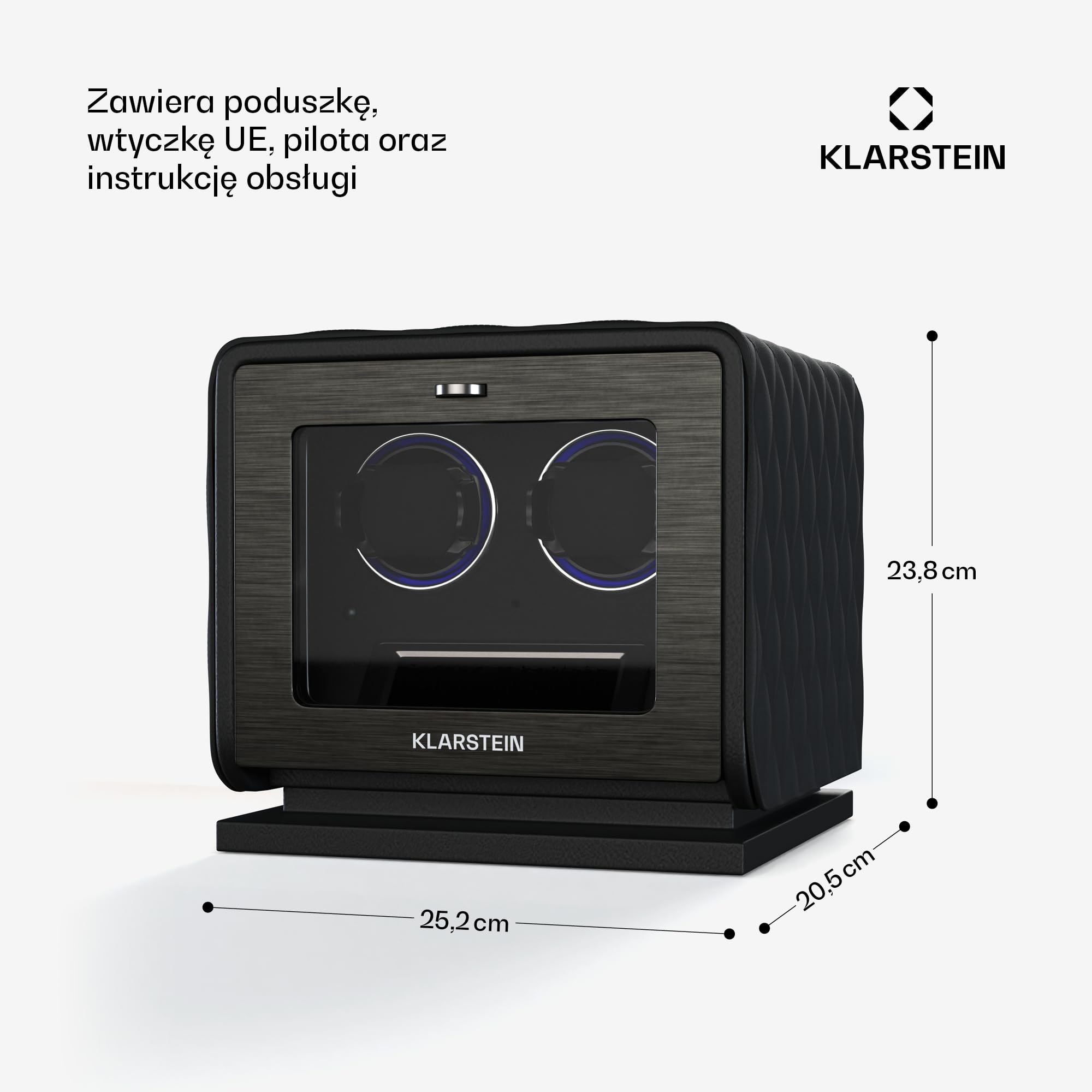 Klarstein LuminousTime Rotomat 2 zegarki – Automatyczny rotomat z cichym japońskim silnikiem, Panel dotykowy LCD i pilot, 20 ustawień TPD, Oświetlenie RGB i LED