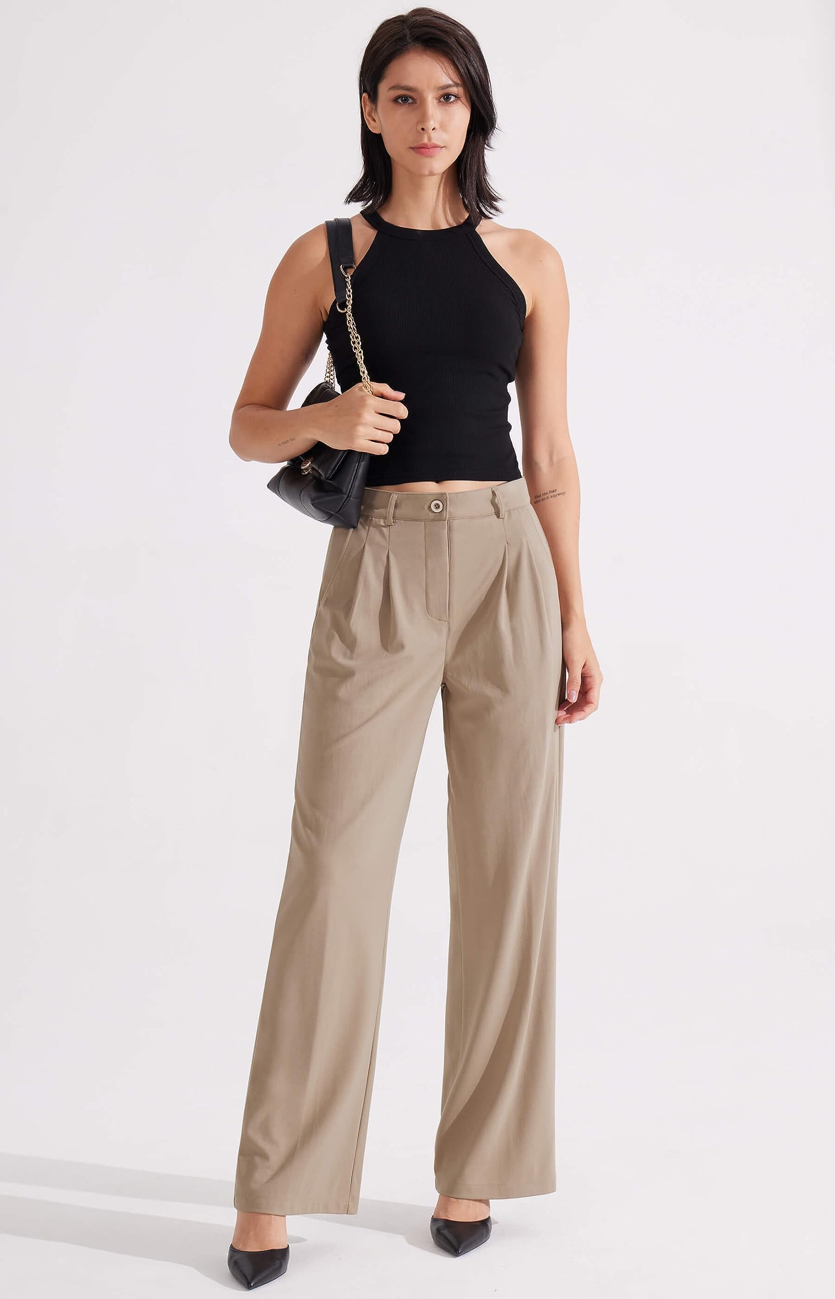 Libin Pantalon Large pour Femme - Taille Haute - 73,7 cm/78,7 cm - Pantalon de Travail Professionnel - Pantalon décontracté pour Yoga, Golf