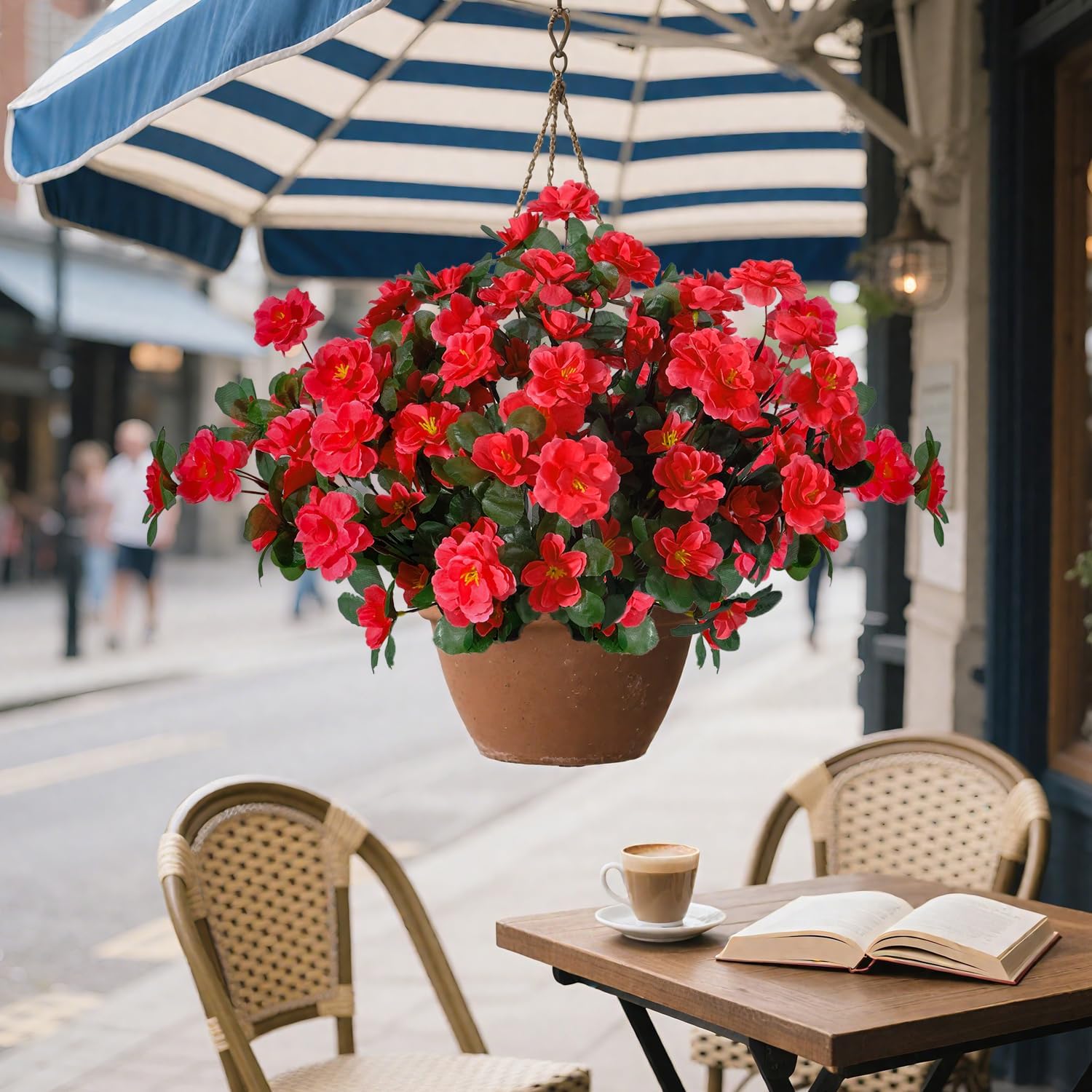 6 Bundles Artificial Flowers for Outdoors UV Resistant Faux Silk Camellia Red Flowers for Planter Front Door Porch Patio Home Garden Balcony Decoration - Image 3