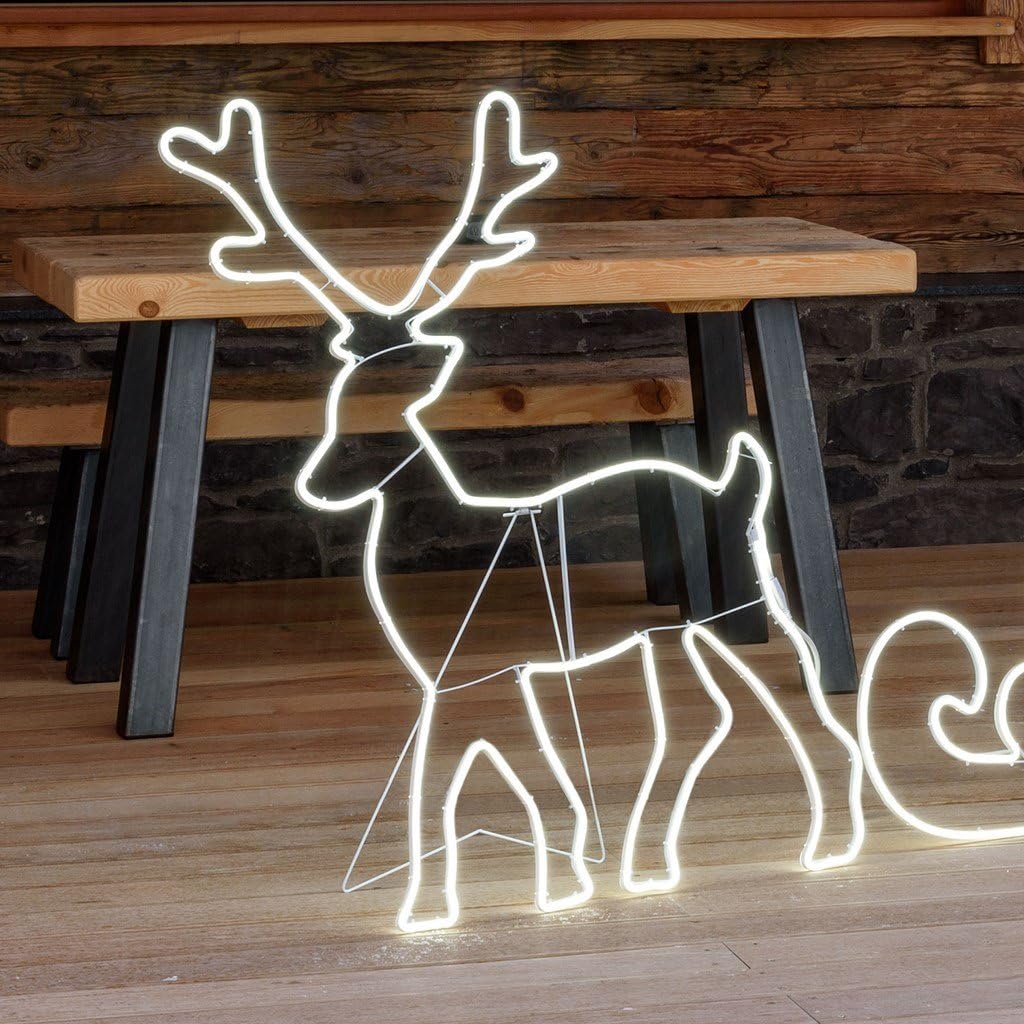 Magie di Natale Renna luminosa effetto neon con led bifacciale addobbi natalizi per esterno (Luce Fredda)