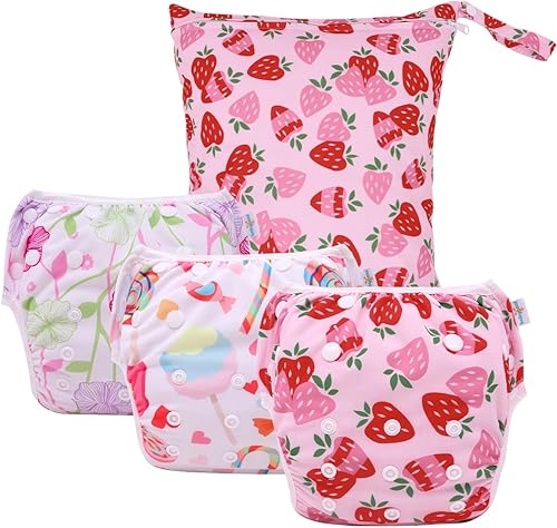 babygoal Pañales de natación reutilizables con bolsa húmeda, paquete de 4, pañales de agua ajustables y lavables para lecciones de natación para
