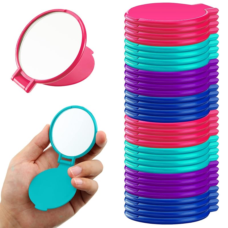 Yalikop Espelho compacto redondo dobrável, 36 unidades, cores rosa, roxo, verde e azul