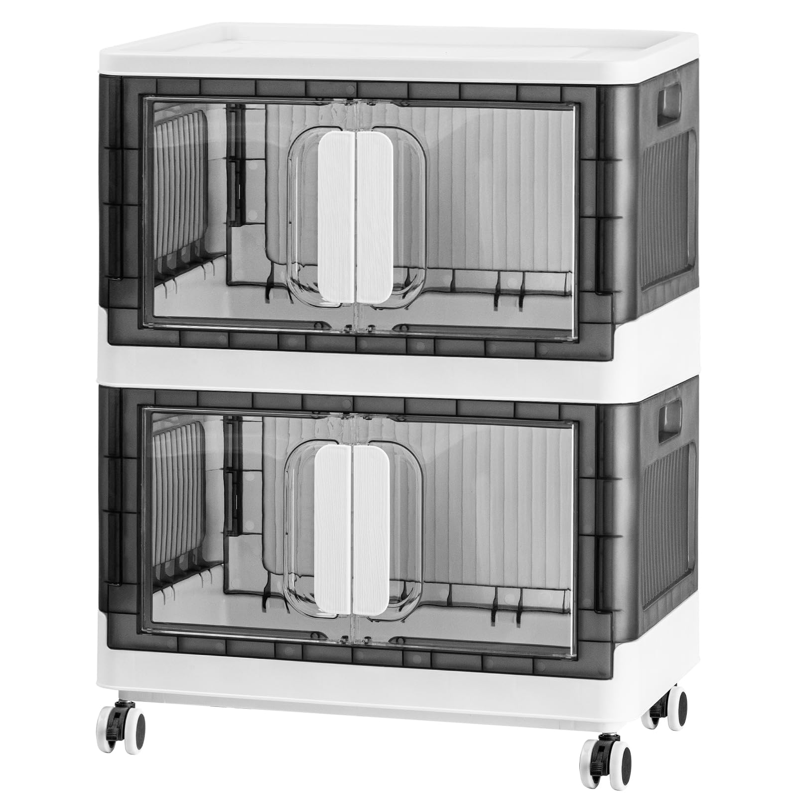 Folding Storage Organizer with Silent casters | Stackable Design for Home & Office, Heavy-Duty Plastic Storage Bin with Clear Door, 3 Sizes (19.5/23.5