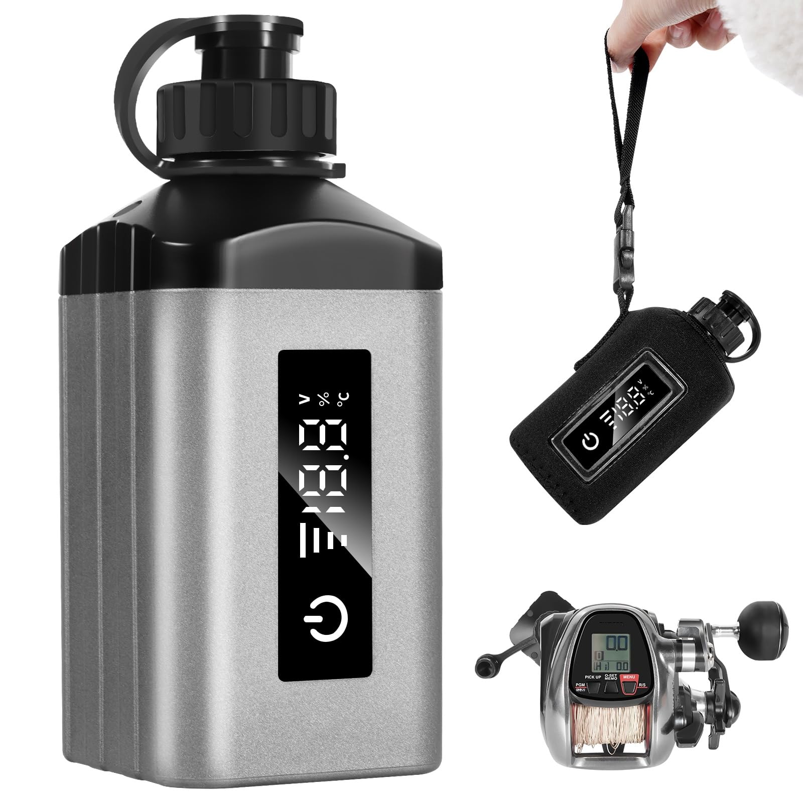 Xiutantxmd Mini Portable Fishing Reel Battery,5000mAh 14.8V Professional Electric Fishing Reel Lithium Battery with Charger,Smart Digital Display,Saltwater-Resistant