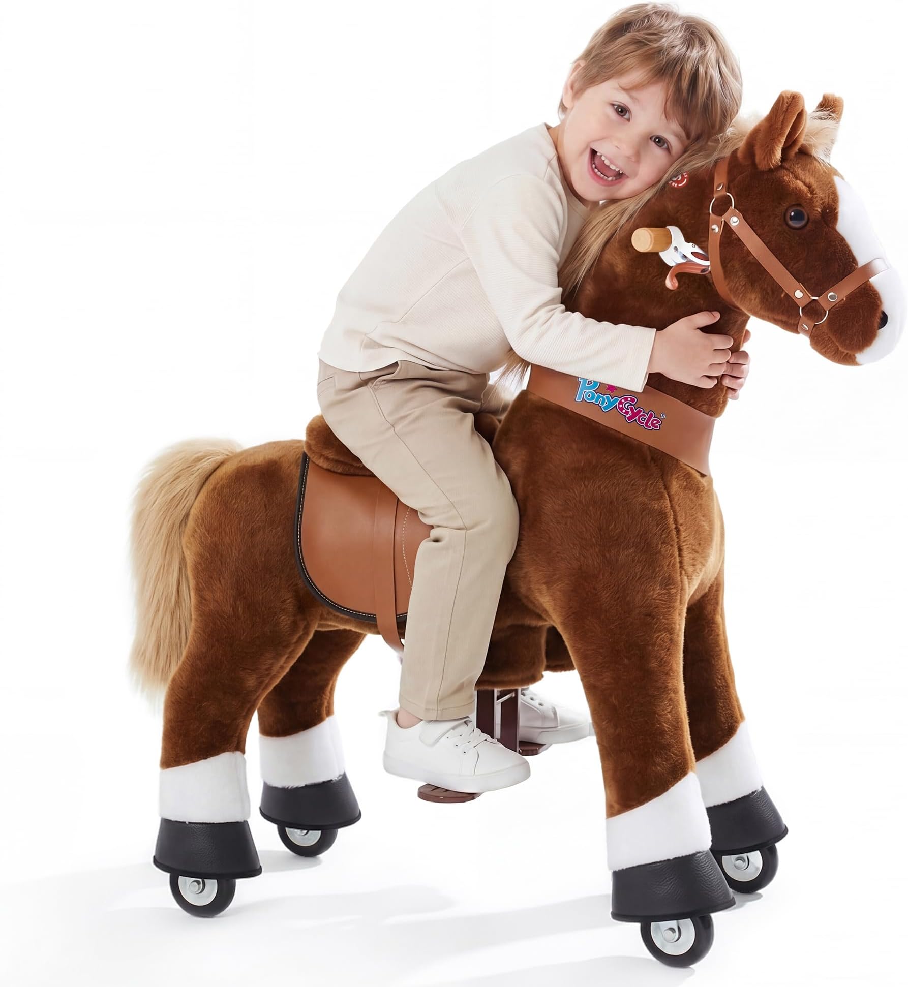 Ride on Horse Toy for Kids 4-7 with Brake, Kid Powered, Ride on Pony, Plush Riding Sound Function Indoor Outdoor Play, Classic Model U Everyday Fun 36" Size 4 Brown Ux424