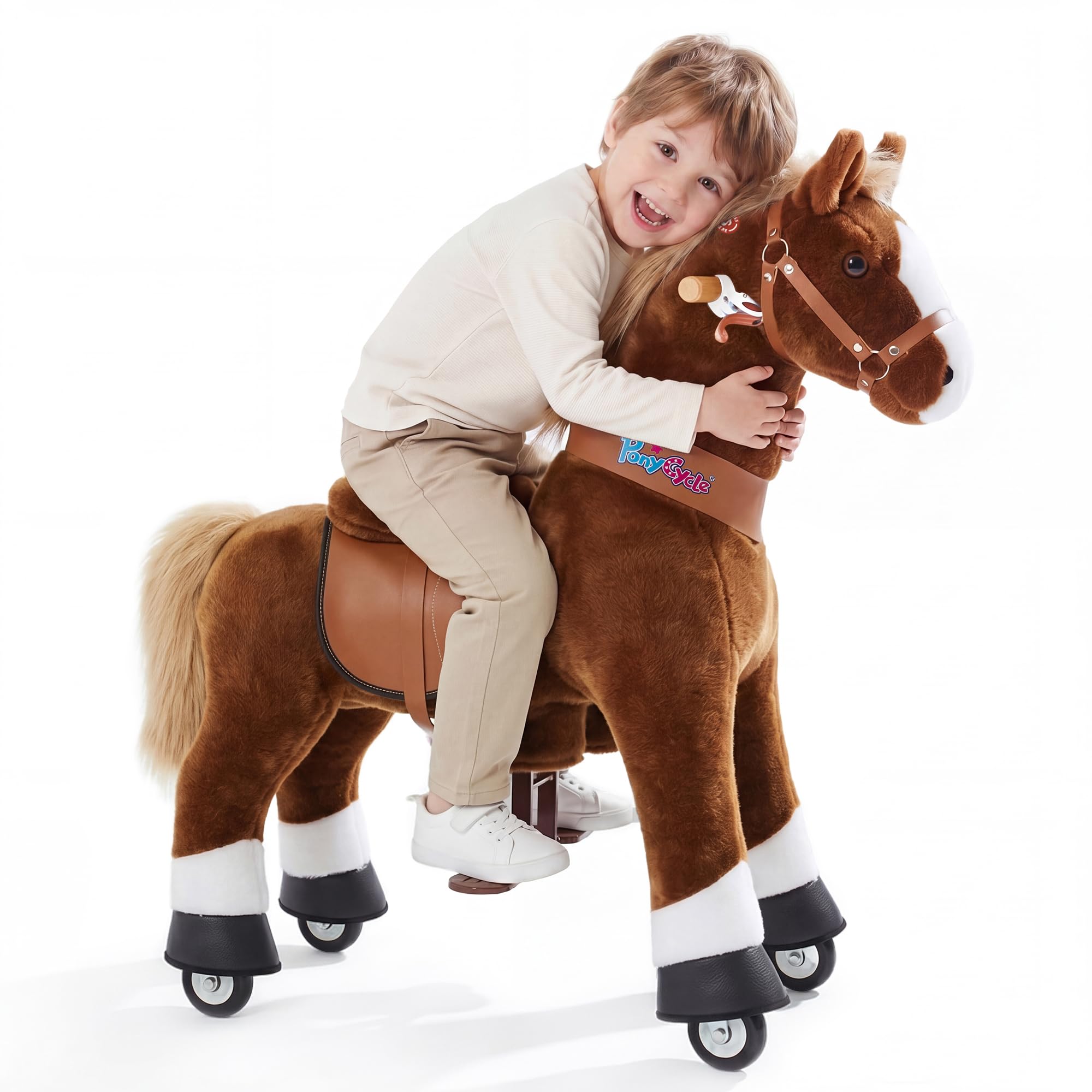 PonyCycle Official Mechanical Horse Toy Children's Bicycle Children's Scooter (with Brake and Sound / 90 cm Height / Size 4 for Age 4-8) Pony Bicycle Ride on Brown Horse Plush Toy Model Ux424-image-44