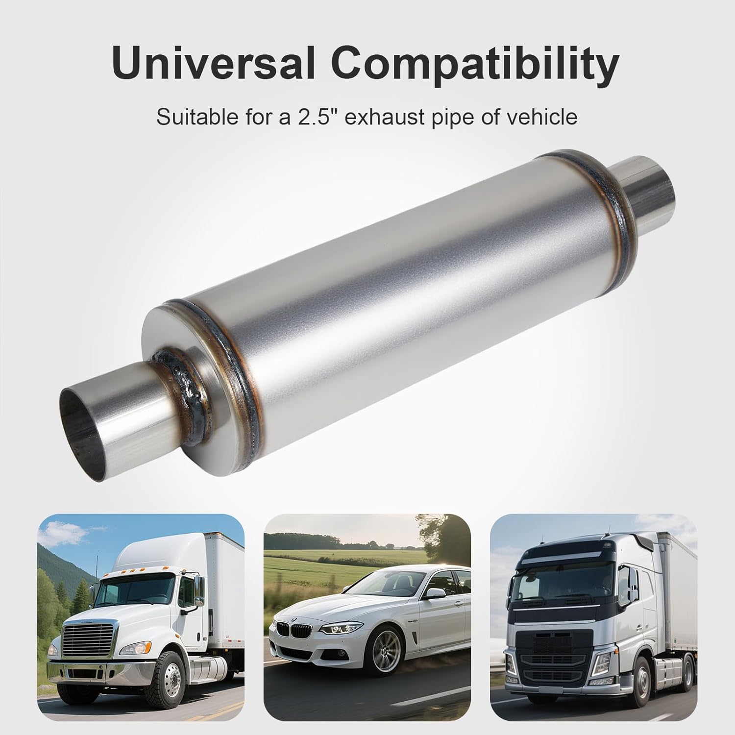 Universal Exhaust Muffler Stainless Steel Straight-Through Performance Muffler for Cars Trucks, 2.5" Inlet/Outlet, Overall Length 20"