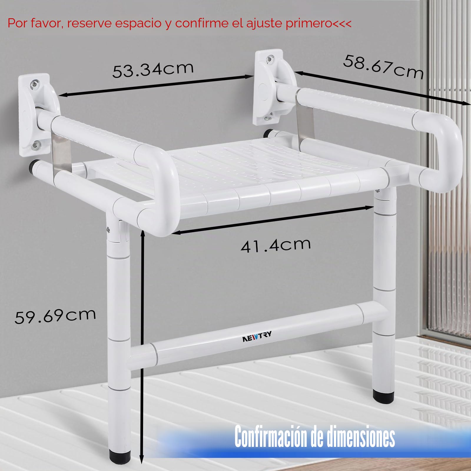 NEWTRY Silla Ducha Personas Mayores con Asas y Patas, 300kg Taburete baño Plegable ensanchada Resistente para Ancianos, Embarazadas, minusvalidos | Silla de baño plegable ampliada para ancianos, embarazadas, discapacitadas, uso seguro para caminar en duch